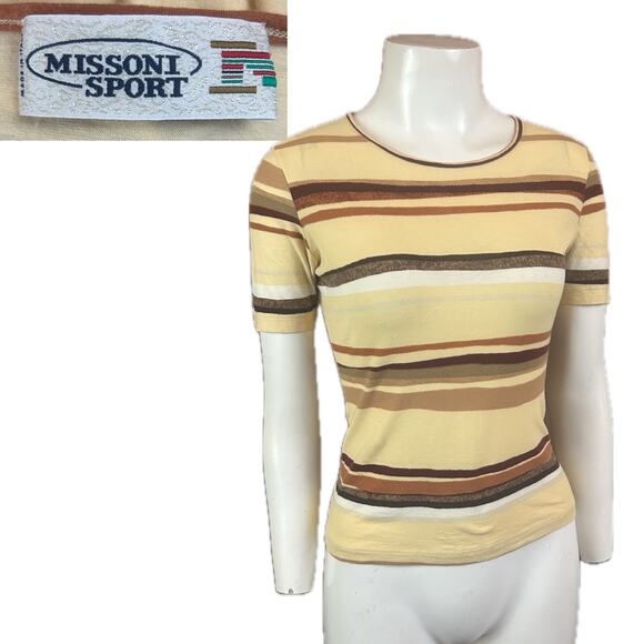 Vintage Designer Missoni Sport Buttery Yellow Stripe Fitted Shirt Top / Small - Picture 1 of 4